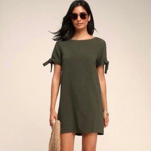 LULUS Maeve Olive Green Button Back Shift Mini Dress